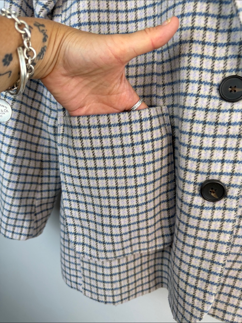 Rails Windsor Blazer Lilac Navy Mini Check Wool Blend Pockets Office Classic M - Picture 6 of 16